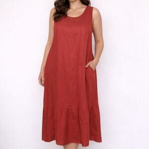 Terzo Millennio Womens Large Dress Maxi Linen Sleeveless Italy Lagenlook Red